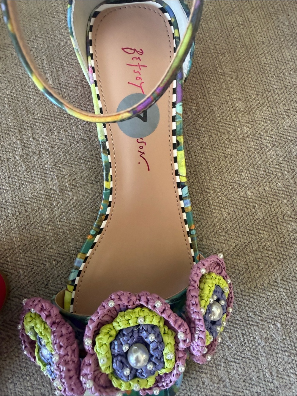 Betsey Johnson Multicolor Floral Crochet-Pearl Ankle-Strap Heels - Picture 7 of 7